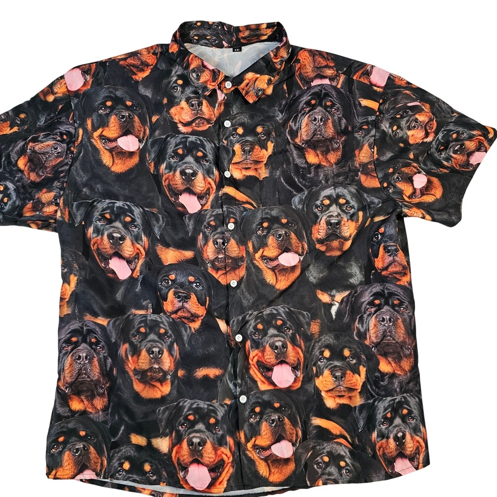 Mens Rottweiler Dog All Over Print Short Sleeve Button Down Shirt XXL